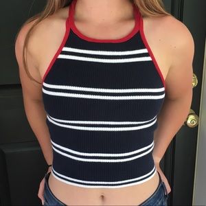 Hollister Ribbed Striped Sweater Strappy Tank Crop